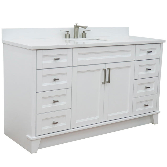 Bellaterra Home 61 in. Single Sink Vanity in White Finish and White Quartz and Rectangle Sink
