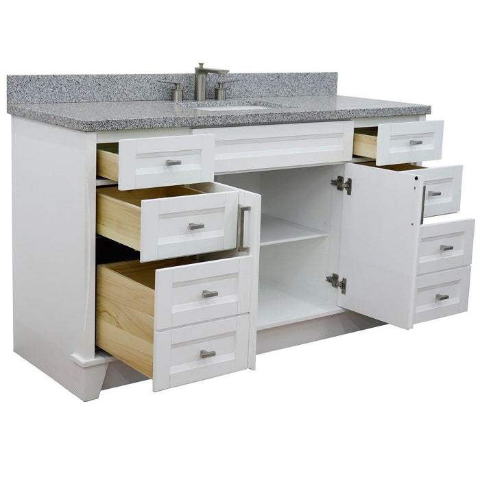 Bellaterra Home 61 in. Single Sink Vanity in White Finish and Gray Granite and Rectangle Sink