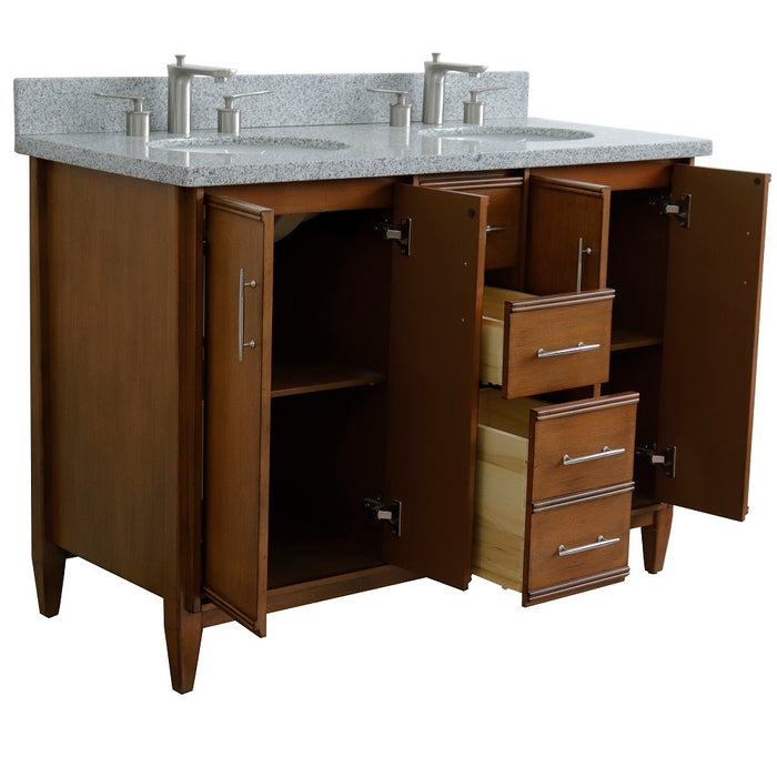 Bellaterra Home 49 in. Double Sink Vanity in Walnut Finish with Gray Granite and Oval Sink