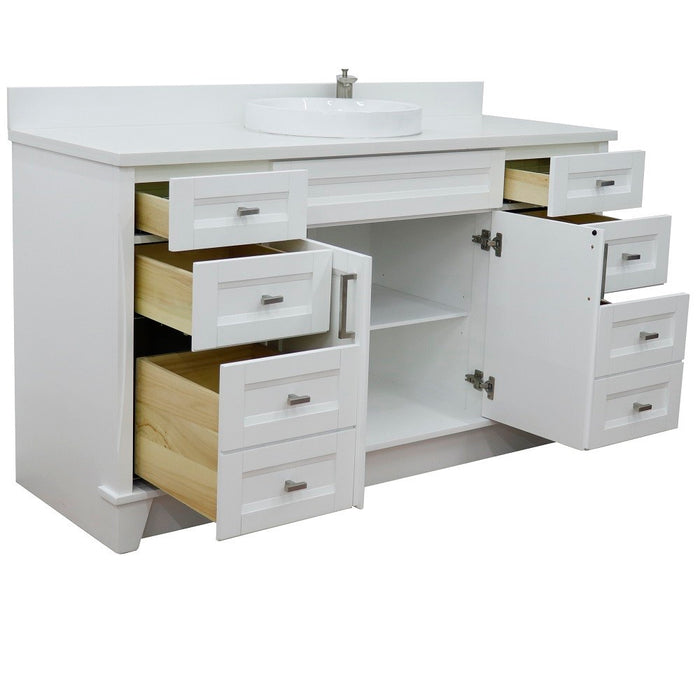 Bellaterra Home 61 in. Single Sink Vanity in White Finish and White Quartz and Round Sink