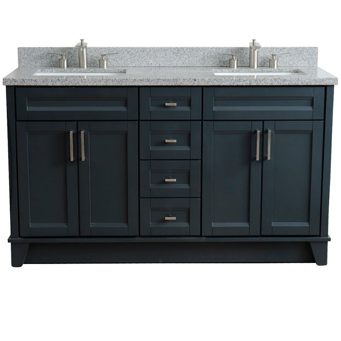 Bellaterra Home 61 in. Double Sink Vanity in Dark Gray Finish and Gray Granite and Rectangle Sink