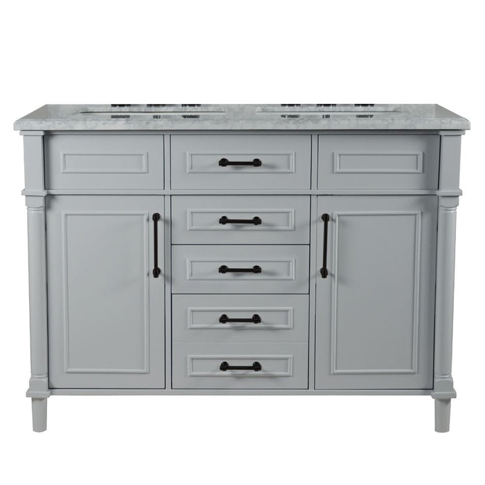 Bellaterra Home Napa 48 in. Double Vanity in Light Gray with White Carrara Marble Top with Black Hardware