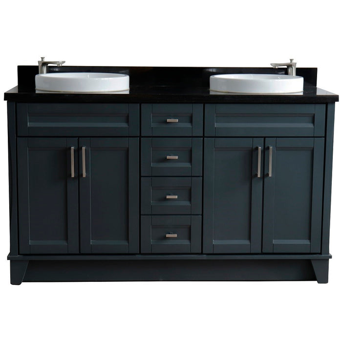 Bellaterra Home 61 in. Double Sink Vanity in Dark Gray Finish and Black Galaxy Granite and Round Sink