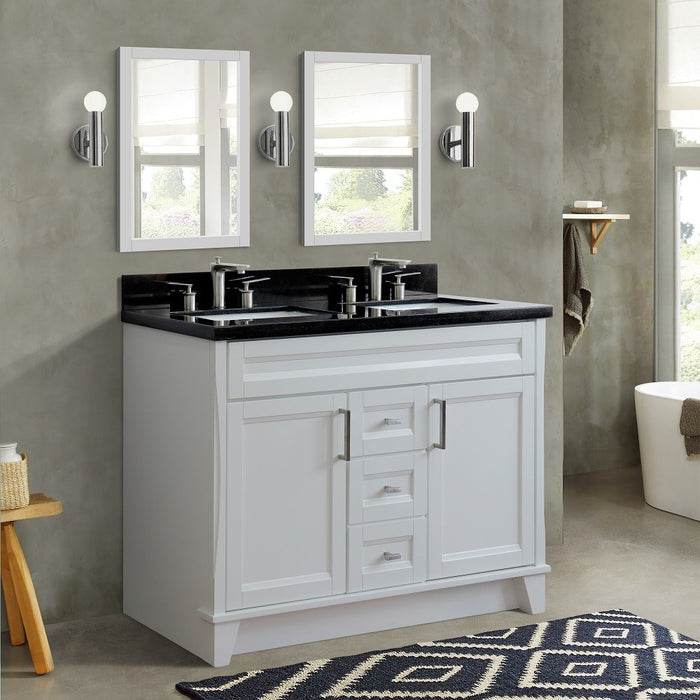 Bellaterra Home 49 in. Double Sink Vanity in White Finish with Black Galaxy Granite and Rectangle Sink