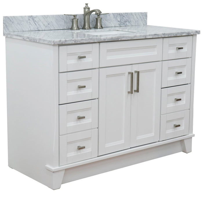 Bellaterra Home 49 in. Single Sink Vanity in White Finish with White Carrara Marble and Rectangle Sink