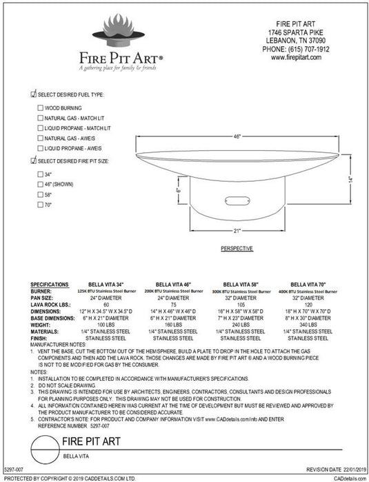 Fire Pit Art Bella Vita 46"