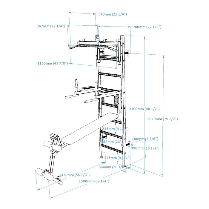 BenchK Wall Bars with Workout Bench