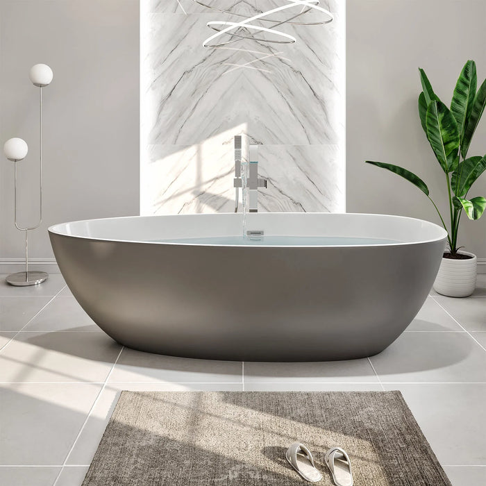 Eviva Viva 60" Solid Surface Gray & White Freestanding Bathtub