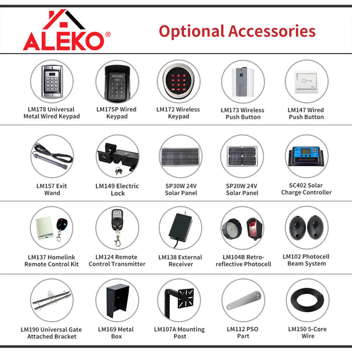 Aleko Dual Swing Gate Operator - GG1700/AS1700 AC/DC - Accessory Kit ACC4 GG1700ACC-AP