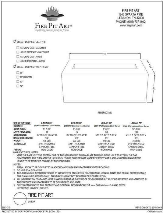 Fire Pit Art Linear 48" - 190K BTU