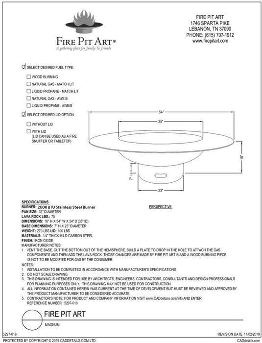 Fire Pit Art Magnum w/lid