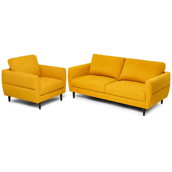 Costway 2 Pieces Upholstered Sofa Set with Removable Cushion Covers
