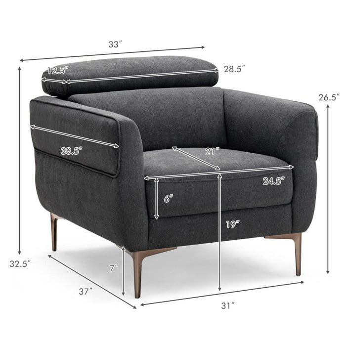 Costway Modern Upholstered Single Sofa with Adjustable Headrest