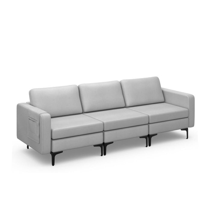 Costway 3-Seat Sectional Sofa Couch with Armrest Magazine Pocket and Metal Leg