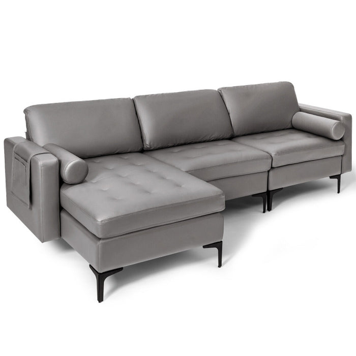 Costway Modular L-shaped 3-Seat Sectional Sofa with Reversible Chaise and 2 USB Ports