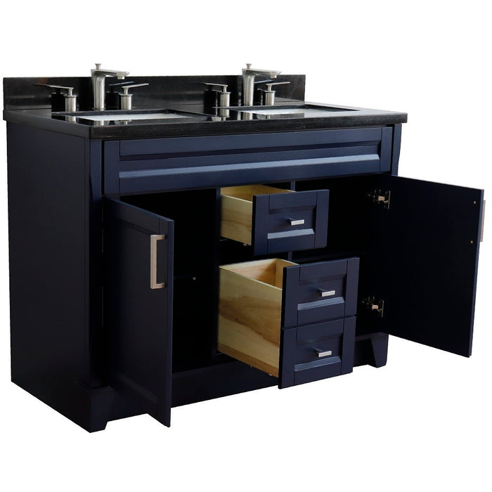 Bellaterra Home 49 in. Double Sink Vanity in Blue Finish with Black Galaxy Granite and Rectangle Sink
