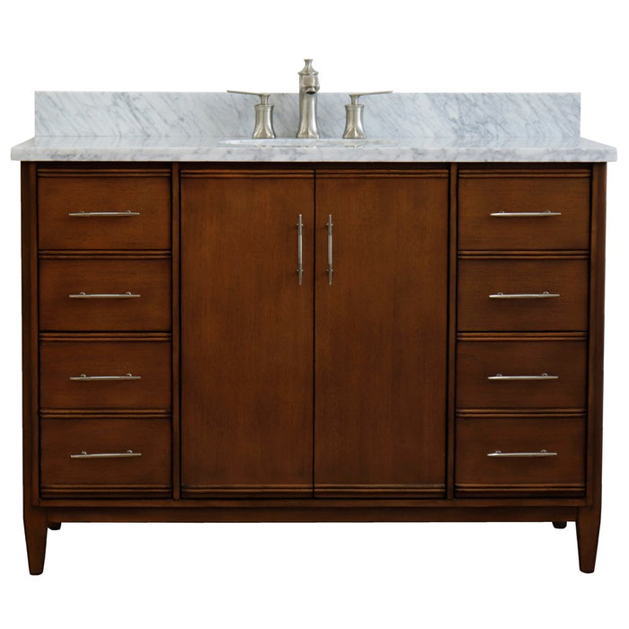 Bellaterra Home 49 in. Single Sink Vanity in Walnut Finish with White Carrara Marble and Oval Sink