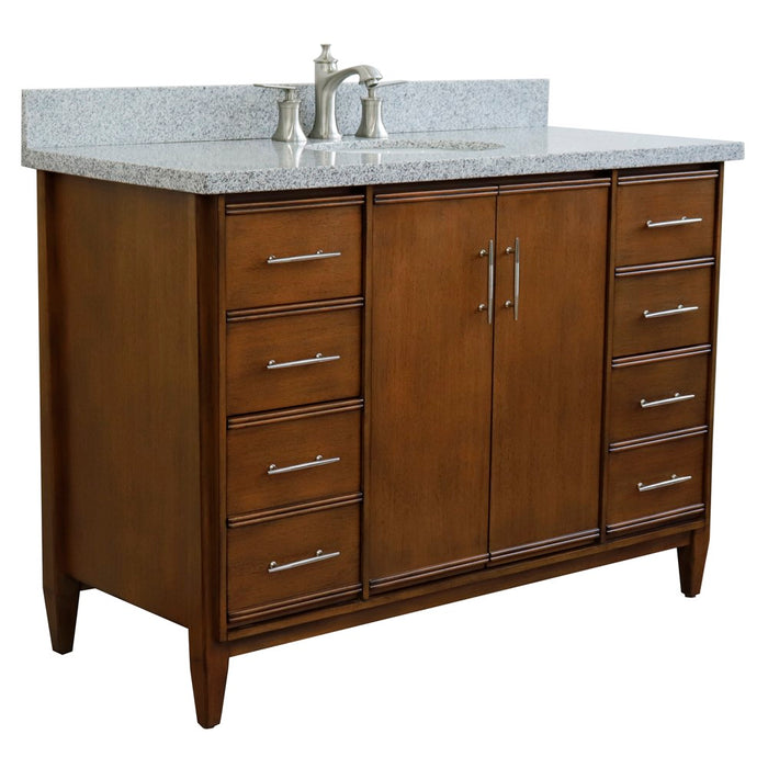 Bellaterra Home 49 in. Single Sink Vanity in Walnut Finish with Gray Granite and Oval Sink