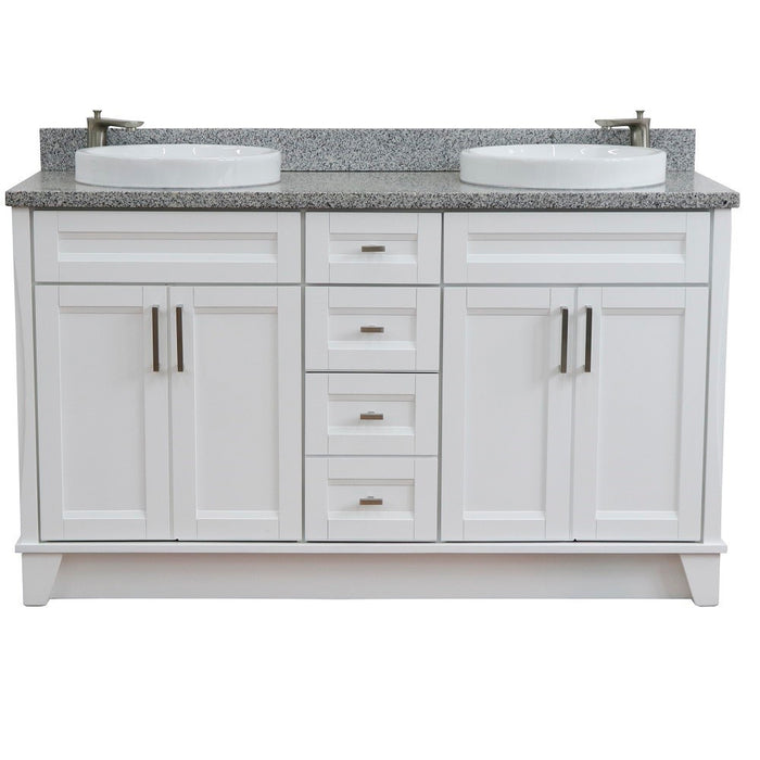 Bellaterra Home 61 in. Double Sink Vanity in White Finish and Gray Granite and Round Sink