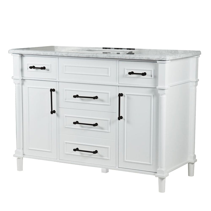 Bellaterra Home Napa 48 in. Single Vanity in White with White Carrara Marble Top with Black Hardware