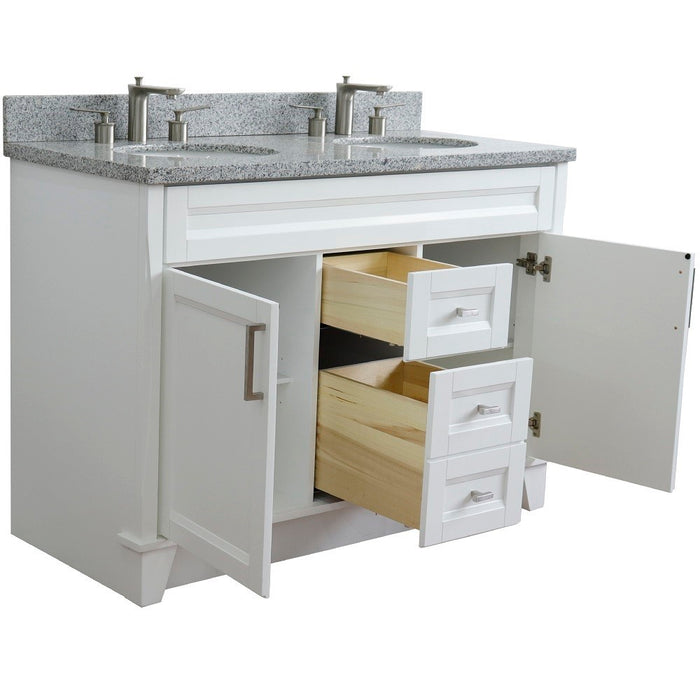 Bellaterra Home 49 in. Double Sink Vanity in White Finish with Gray Granite and Oval Sink