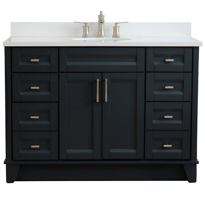 Bellaterra Home 49 in. Single Sink Vanity in Dark Gray Finish with White Quartz and and Oval Sink