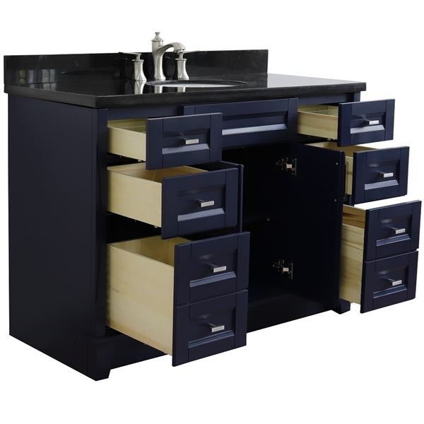 Bellaterra Home 49 in. Single Sink Vanity in Blue Finish with Black Galaxy Granite and and Oval Sink