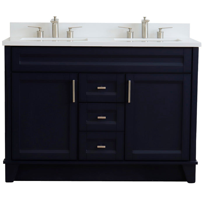 Bellaterra Home 49 in. Double Sink Vanity in Blue Finish with White Quartz and Rectangle Sink