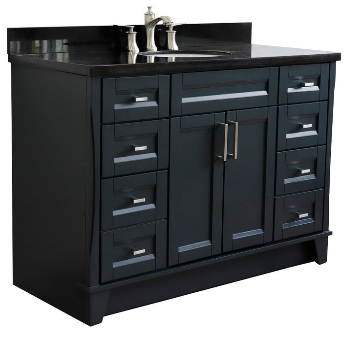 Bellaterra Home 49 in. Single Sink Vanity in Dark Gray Finish with Black Galaxy Granite and and Oval Sink