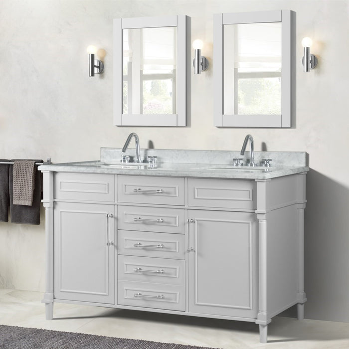 Bellaterra Home Napa 60 in. Double Vanity in White with White Carrara Marble Top with Brushed Nickel Hardware