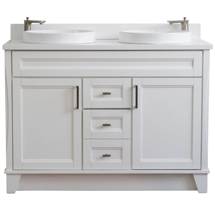 Bellaterra Home 49 in. Double Sink Vanity in White Finish with White Quartz and Round Sink