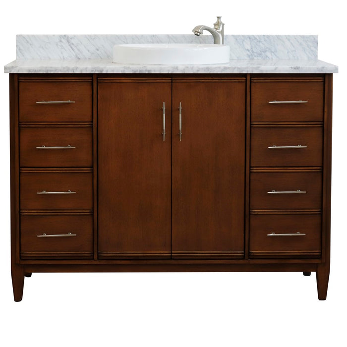 Bellaterra Home 49 in. Single Sink Vanity in Walnut Finish with White Carrara Marble and Round Sink