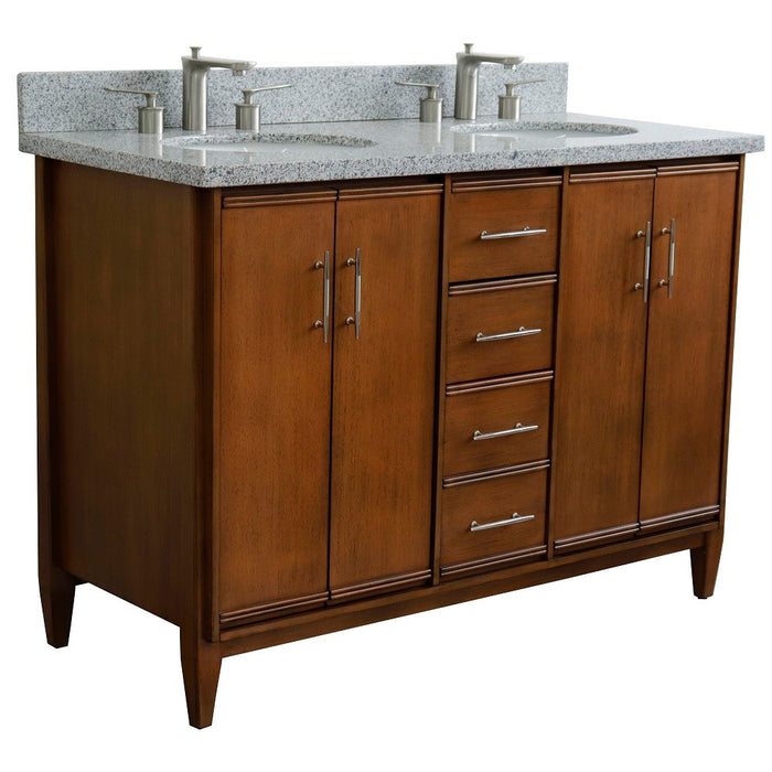 Bellaterra Home 49 in. Double Sink Vanity in Walnut Finish with Gray Granite and Oval Sink