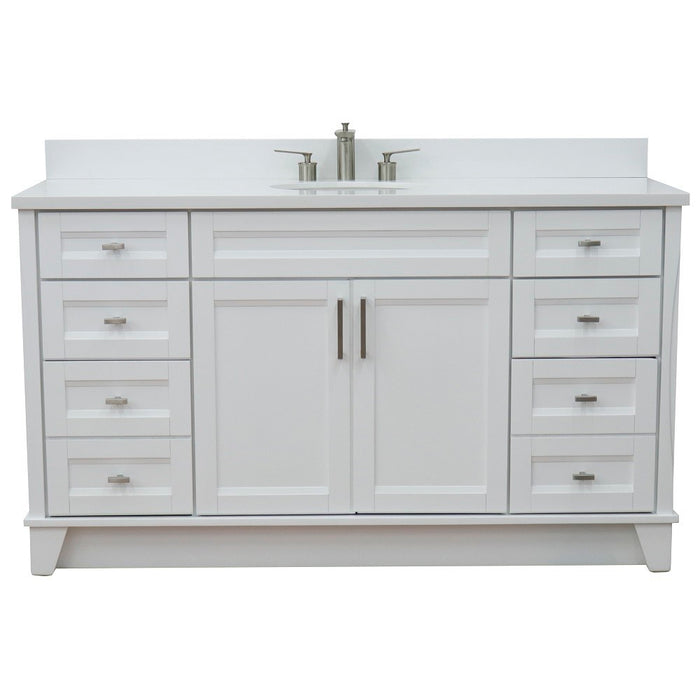 Bellaterra Home 61 in. Single Sink Vanity in White Finish and White Quartz and Oval Sink