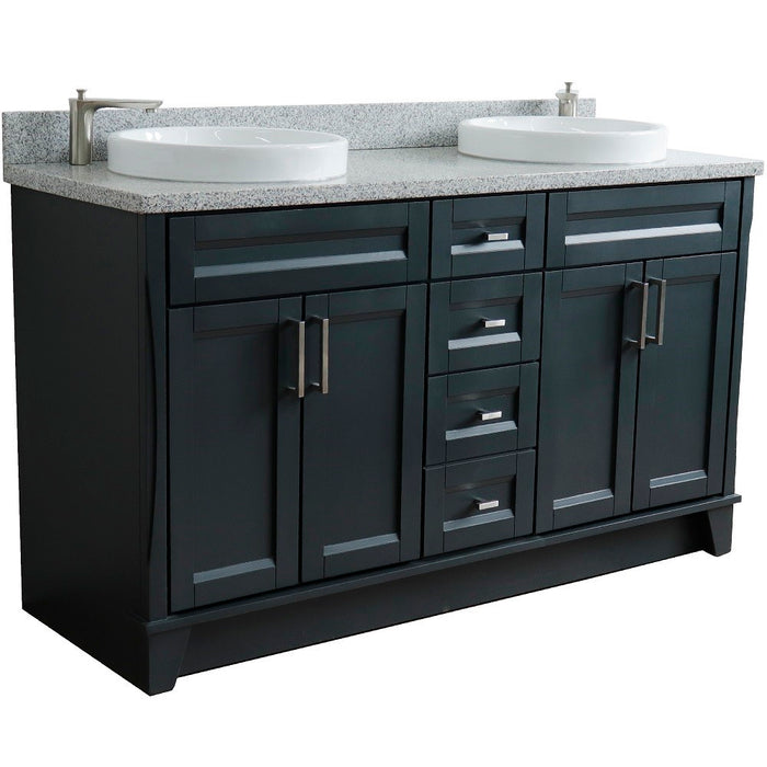 Bellaterra Home 61 in. Double Sink Vanity in Dark Gray Finish and Gray Granite and Round Sink