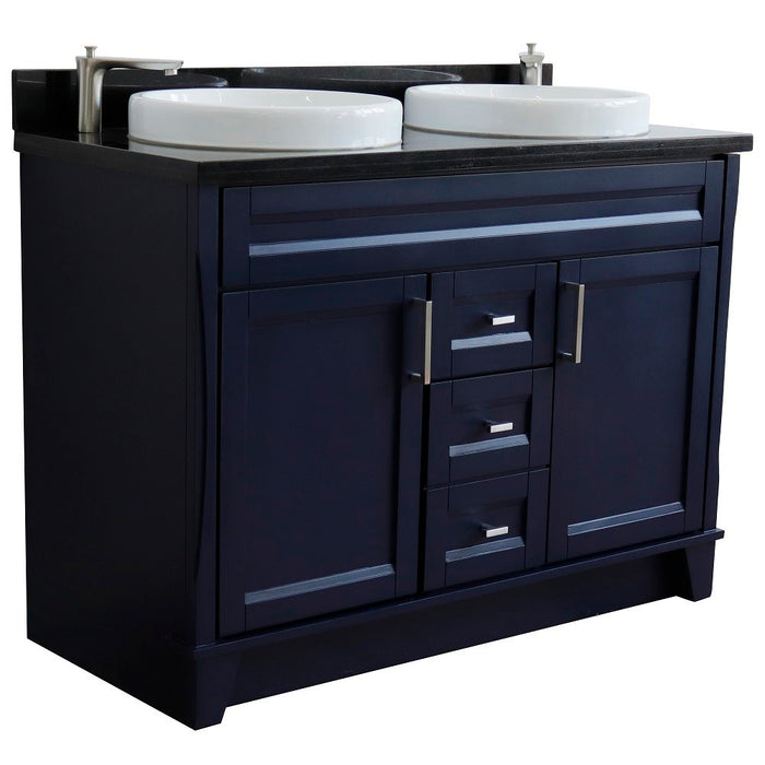 Bellaterra Home 49 in. Double Sink Vanity in Blue Finish with Black Galaxy Granite and Round Sink