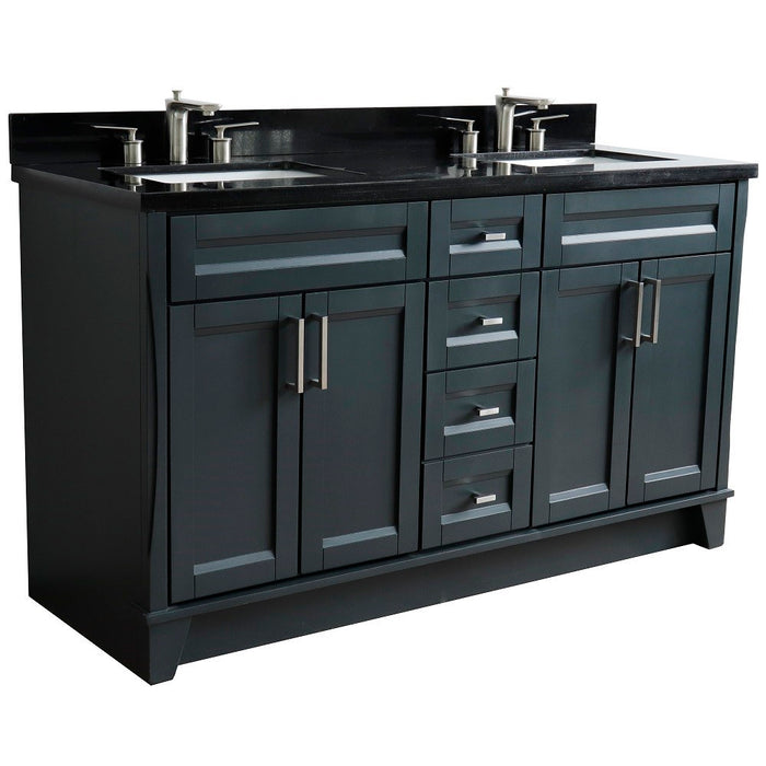 Bellaterra Home 61 in. Double Sink Vanity in Dark Gray Finish and Black Galaxy Granite and Rectangle Sink