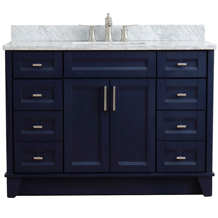 Bellaterra Home 49 in. Single Sink Vanity in Blue Finish with White Carrara Marble and Rectangle Sink