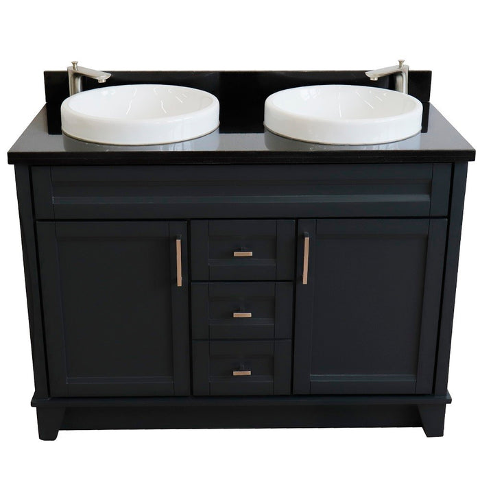 Bellaterra Home 49 in. Double Sink Vanity in Dark Gray Finish with Black Galaxy Granite and Round Sink