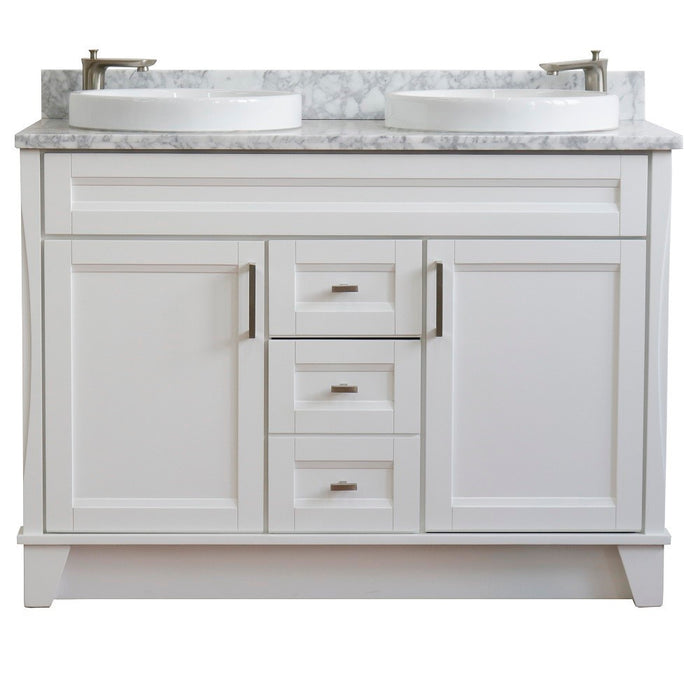 Bellaterra Home 49 in. Double Sink Vanity in White Finish with White Carrara Marble and Round Sink