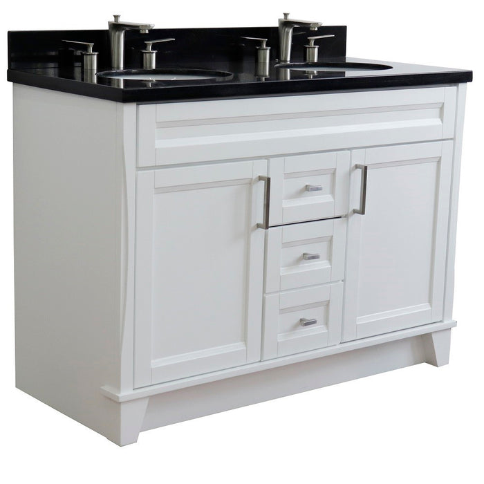 Bellaterra Home 49 in. Double Sink Vanity in White Finish with Black Galaxy Granite and Oval Sink