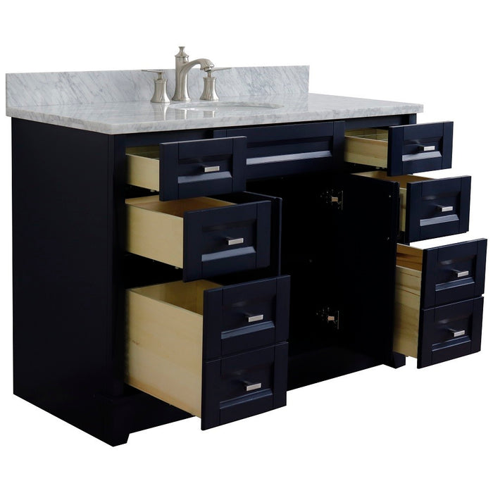 Bellaterra Home 49 in. Single Sink Vanity in Blue Finish with White Carrara Marble and and Oval Sink