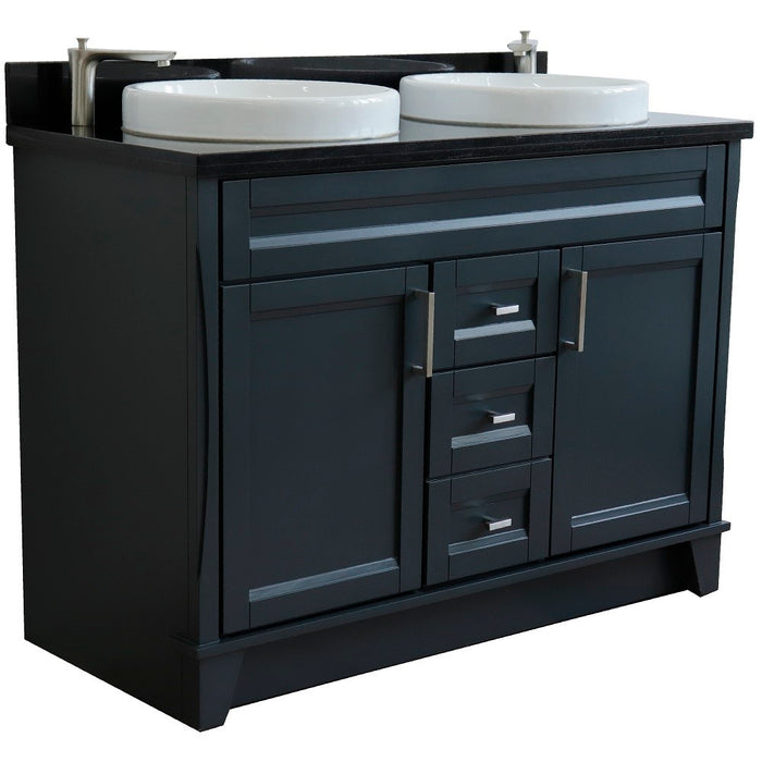 Bellaterra Home 49 in. Double Sink Vanity in Dark Gray Finish with Black Galaxy Granite and Round Sink