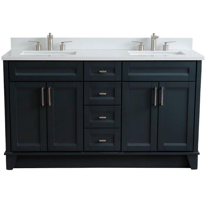 Bellaterra Home 61 in. Double Sink Vanity in Dark Gray Finish and White Quartz and Rectangle Sink