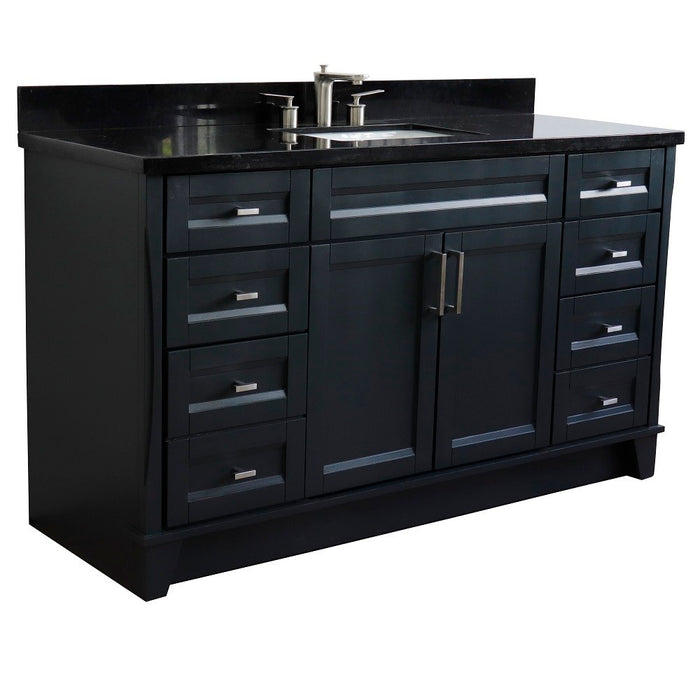 Bellaterra Home 61 in. Single Sink Vanity in Dark Gray Finish and Black Galaxy Granite and Rectangle Sink
