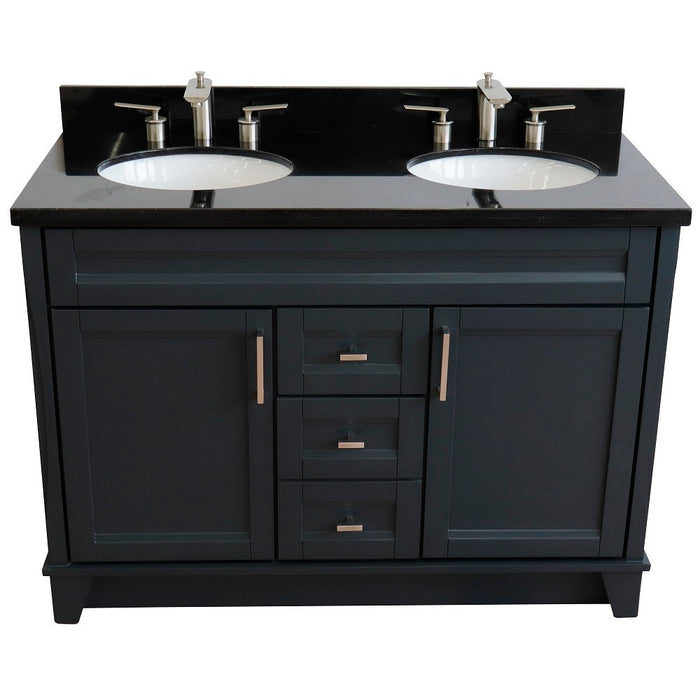 Bellaterra Home 49 in. Double Sink Vanity in Dark Gray Finish with Black Galaxy Granite and Oval Sink