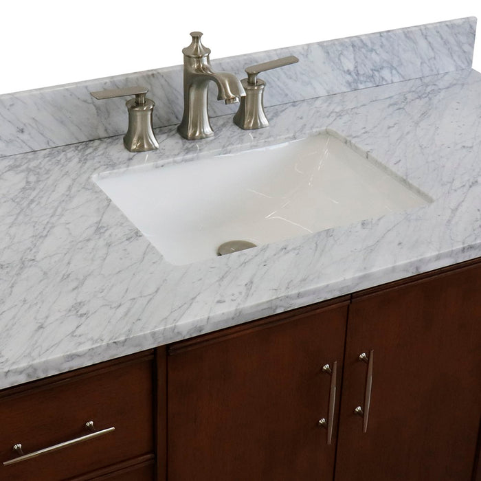 Bellaterra Home  49 in. Single Sink Vanity in Walnut Finish with White Carrara Marble and Rectangle Sink