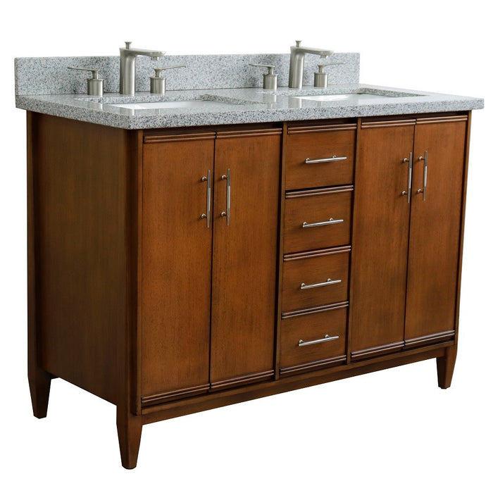 Bellaterra Home 49 in. Double Sink Vanity in Walnut Finish with Gray Granite and Rectangle Sink
