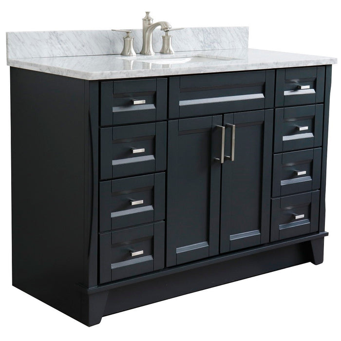 Bellaterra Home 49 in. Single Sink Vanity in Dark Gray Finish with White Carrara Marble and Rectangle Sink