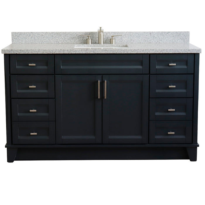 Bellaterra Home 61 in. Single Sink Vanity in Dark Gray Finish and Gray Granite and Rectangle Sink